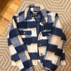 Buffalo David Bitton Blue and Cream Checkered Utility Jacket